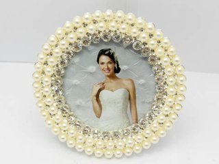 1X Rhinestone & Pearl Wedding Photo Frame - Round (image for) 1X Rhinestone & Pearl Wedding Photo Frame - Round