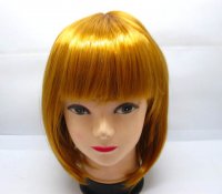 4Pcs Bobo Head Style Neat Bang Short Straight Cosplay Wig - Gold