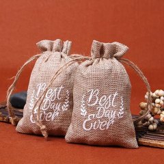 10Pcs Best Day Ever Hemp Drawstring Jewellery Gift Pouches 10x15