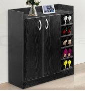 1X Black Shoe Cabinet Rack Storage Organiser 17prs 2 door + 5