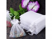 100 White Drawstring Jewelry Gift Pouches 9x7cm