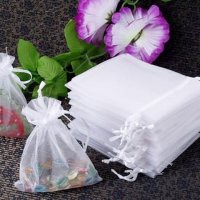 100 White Drawstring Jewelry Gift Pouches 9x7cm