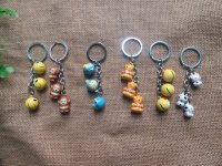 12Pcs Smile Face Monkey Etc Bell Key Chain Key Rings