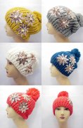 5X New Fashion Caddice Crochet Hat w/Sequin Flower Mixed