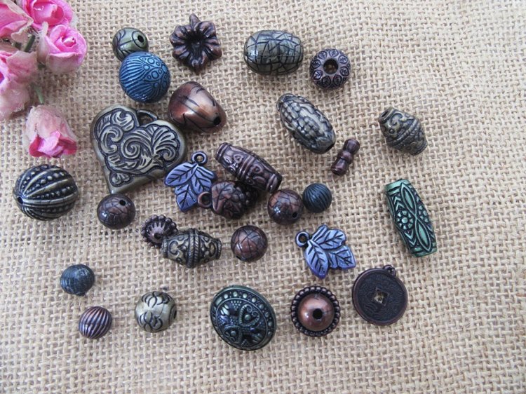 250g Antique Metallic Acrylic Bead Boho DIY Jewellery Craft - Click Image to Close