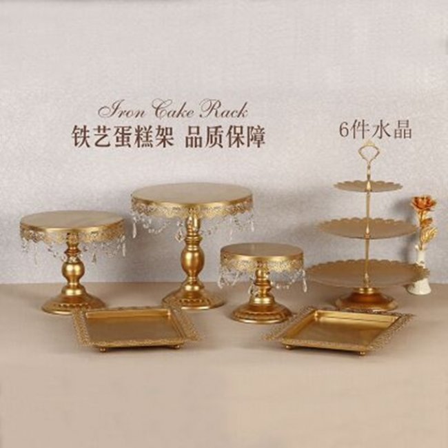 1Set 6Pcs Vintage Crystal Golden Dessert Cake Stand Display Rack - Click Image to Close