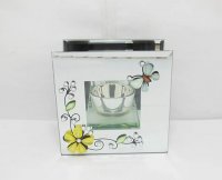 10X Glass Tea Light Holder Yellow Flower Butterfly