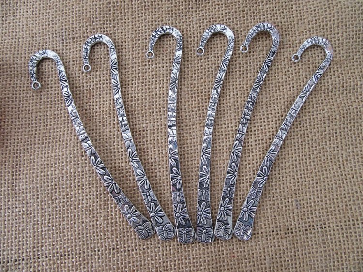 20Pcs Tibetan Silver Butterfly Flower Carved Hook Metal Bookmark - Click Image to Close