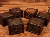 10Pcs Mini Square Vintage Lock Jewelry Treasure Chest Case Wood