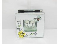 10X Glass Tea Light Holder Yellow Flower Butterfly