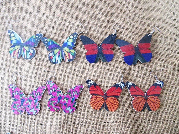 12Prs Unqiue Leather Butterfly Earrings Mixed Color - Click Image to Close