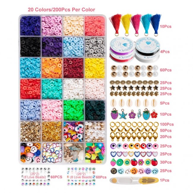 1Set 4560Pcs Flat Polymer Clay Beads Assortments DIY Bracelets - Click Image to Close