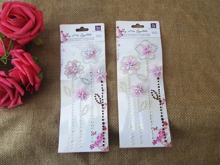 6Sheets x 4Pcs Decorative Flower Sticker Adhensive Embellishment - Click Image to Close