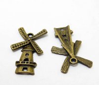 100Pcs Bronze Color Windmill Charms Beads Pendants 23x17mm