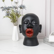 1Pc Modern Black Red Lip Desktop Female Figure Head Decor