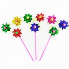 100Sets Plastic Colourful 3 Head Flower Windmill