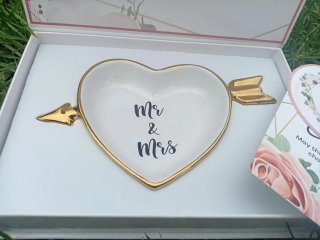 1Set Boxed Mr. & Mrs. Trinket Ring Dish Ceramic Jewelry Tray w/C