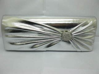 1X Silvery Leatherette Evening Handbag Wedding Clutch Bag