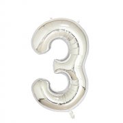 6X Silver Numbers 3 Air-Filled Foil Balloons Party Wedding Decor