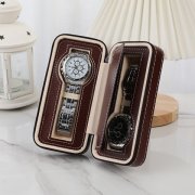 1Pc Brown Watch Storage 2 Compartment Display Case