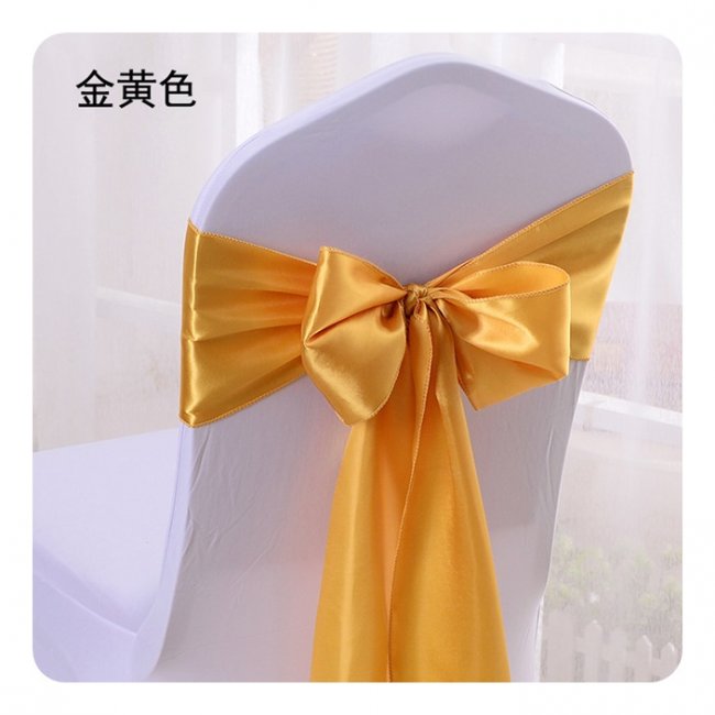 10Pcs GOLDEN Satin Sashes Chair Wider Bow Wedding Venue Banquet - Click Image to Close