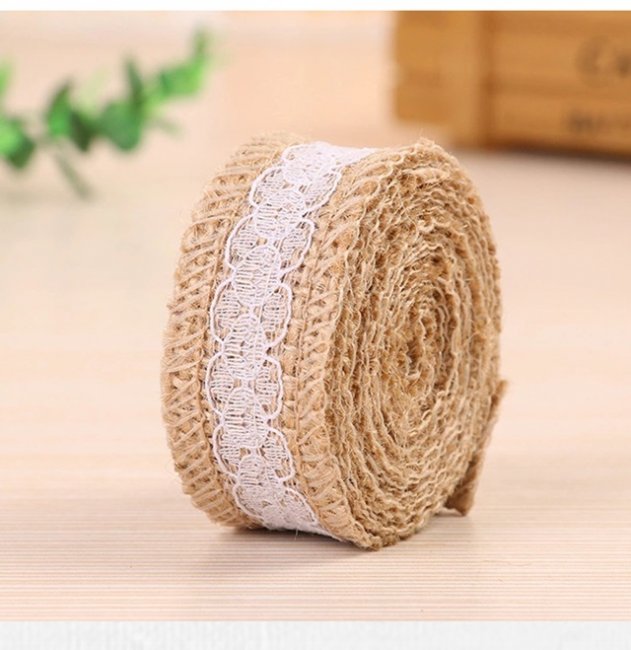 2Rolls X 5M Decorative Burlap Rope Ribbon Hemp Cord w/Lace 25mm - Click Image to Close