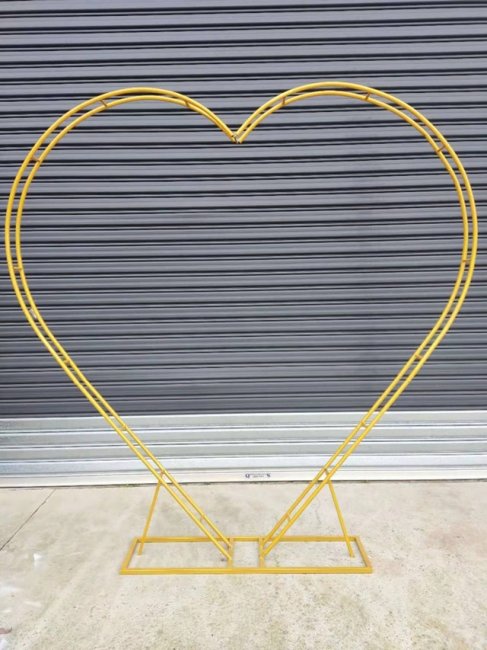 1X Golden Heavy Duty Large Double Heart Garden Wedding Arch Back - Click Image to Close