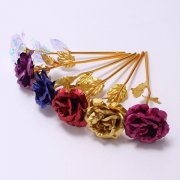 10Pcs Golden Stem Rose Flower Golden Foil Artificial Fake Flower