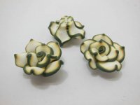 195 Green White Fimo Rose Flower Beads Jewellery Findings 2.5cm