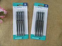 6Sheet x 4Pcs Black Ink Retractable Gel Pens Office