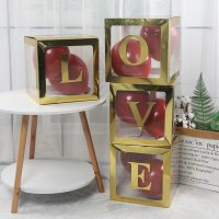 1Setx 4Pcs Golden Love Balloon Clear Box Party Wedding Decor