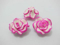 195 Fuschia White Fimo Rose Flower Beads Jewellery Finding 2cm 195 Fuschia White Fimo Rose Flower Beads Jewellery Finding 2cm