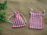 3Pkt x 10Pcs White Red Striped Drawstrings Gift Pouches 12x9cm