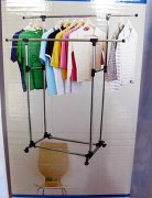 1X New Portable Mobile Double Rail Clothes Rack Hanger