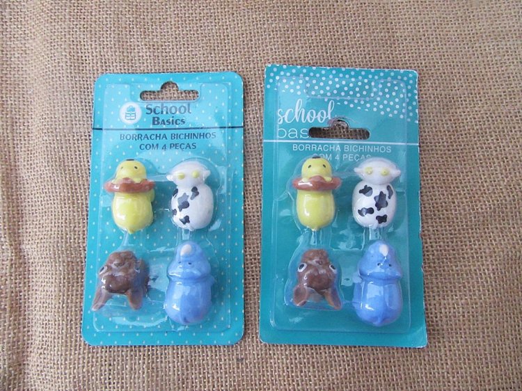 6Sheetsx 4Pcs Rubber Pets Dog Cow Lion Etc Erasers Stationery - Click Image to Close