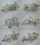 4Pcs Silvery Hair Clips W/ Rhinestone & Pearl Assorted