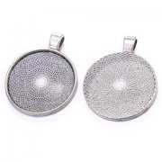 20Pcs Round Metal Silver Pendant Cabochon Settings