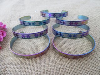 12Pcs Fashion Rainbow Metal Bangle Bracelets Leaf Laser Design