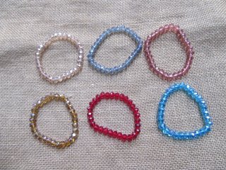 6Pcs Elastic 10mm Crystal?Glass Beaded Bracelet Mixed Color