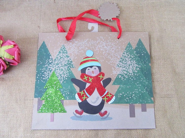 6Pcs Kraft Paper Christmas Seasons Greeting Bags Gift Shopping - Click Image to Close