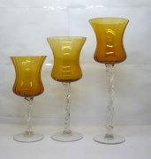 1Set X 3Pcs Brown Yellow Stemmed Glass Candle Holder Wedding Fav