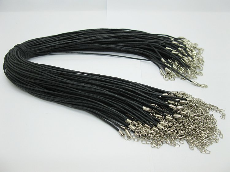 100Pcs Black Waxen Strings W/Lobster Clasp For Necklace 1.5mm - Click Image to Close