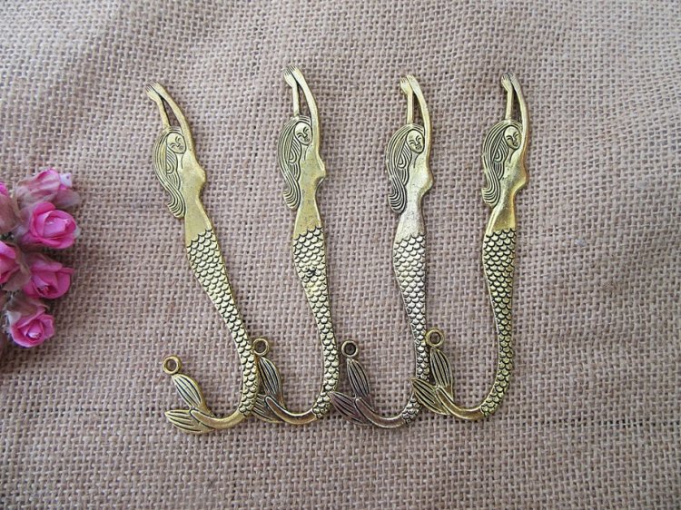 10Pcs Golden Color Mermaid Design Carved Hook Metal Bookmarks - Click Image to Close