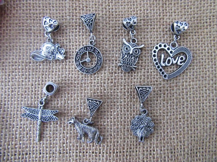 100Pcs New Various Design Beads Charms Pendants with Bail Hook - Click Image to Close