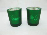 144 Green Glass Tea Light Holder Wedding Favor Words On