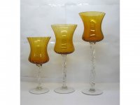 1Set X 3Pcs Brown Yellow Stemmed Glass Candle Holder Wedding Fav