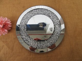 1Pc Round Mirror w/Bling Crystal Diamond Wedding Table Centre