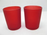 40 Frosted Glass Tea Light Holder Wedding Favor 6.5cm Red