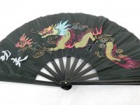 1X Chinese Dragon Martial Kung Fu Tai Chi Dance Fan Black