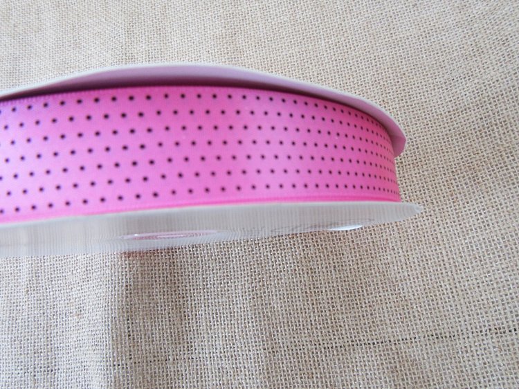 1Roll x 100Yard Hot Pink Fuschia Polka Dotted Satin Ribbon 24mm - Click Image to Close